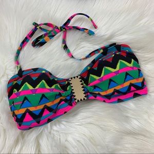 🪴$5/25🪴 Xhilaration Multicolor Neon Print Bandeau Bikini Swim Top Small